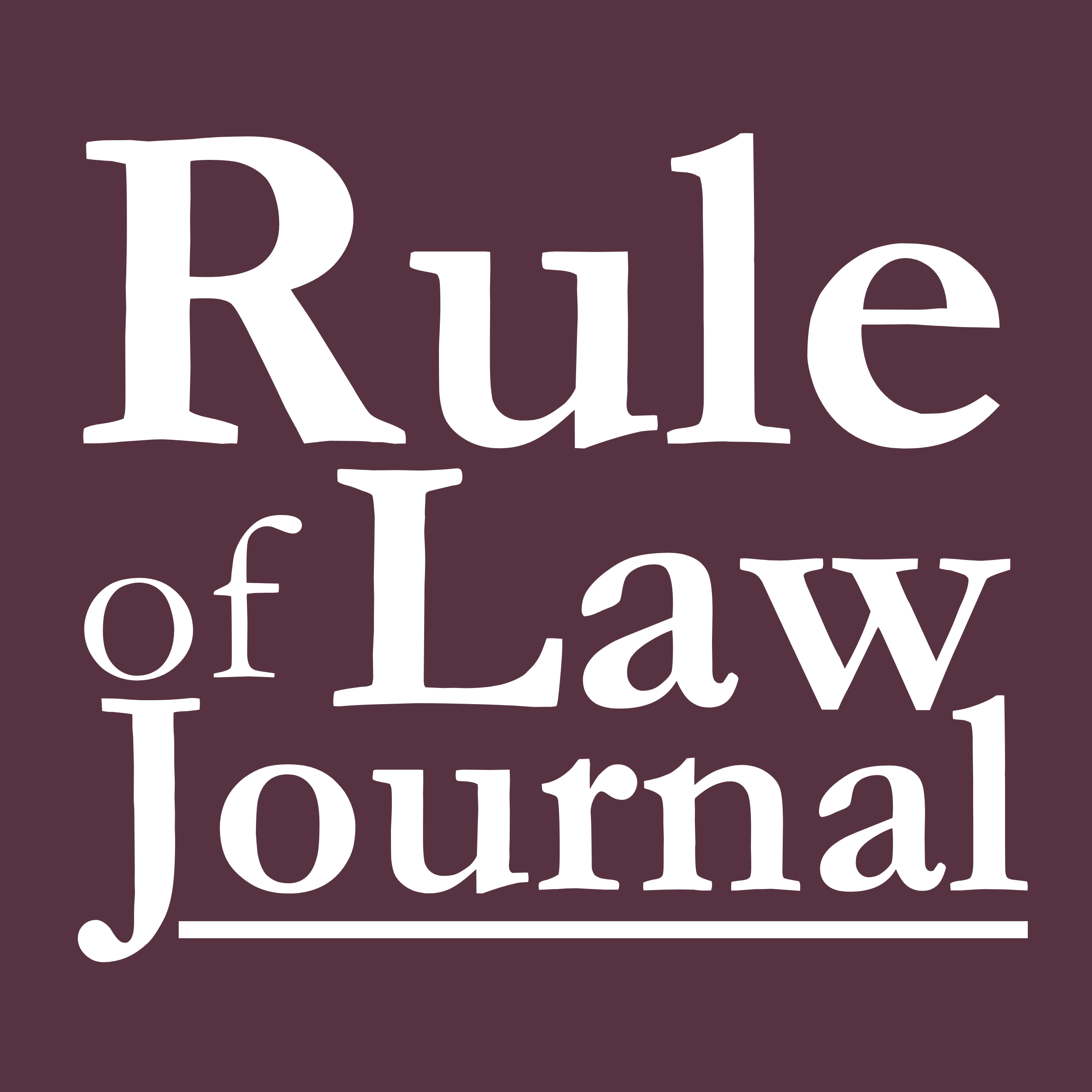 White text on a purple background reading "Rule of Law Journal"